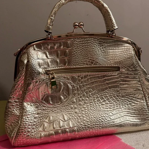 Gold Croc-Embossed Satchel - Picture 6 of 7